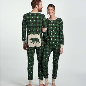 ❄️ Little Blue House 100% Cotton Forest Green Plaid Adult Unisex Union Suit sz S